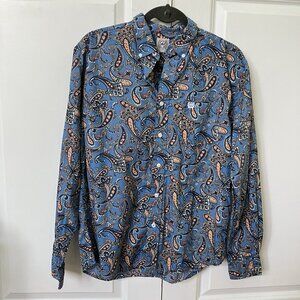 Cinch Button Up Shirt Boys XXL  16-18 Cotton Paisley Blue Western Cowboy Rodeo